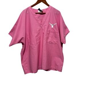 Landau Women Scrub Top XL Pink Texas Longhorns Medical Nurse Dental Uniform‎